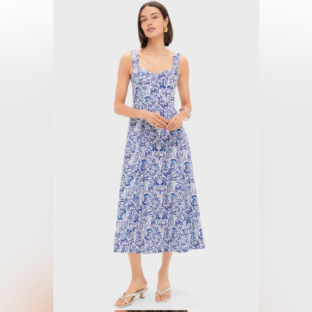 Tuckernuck Blue & White Printed Square-Neck Midi Dress